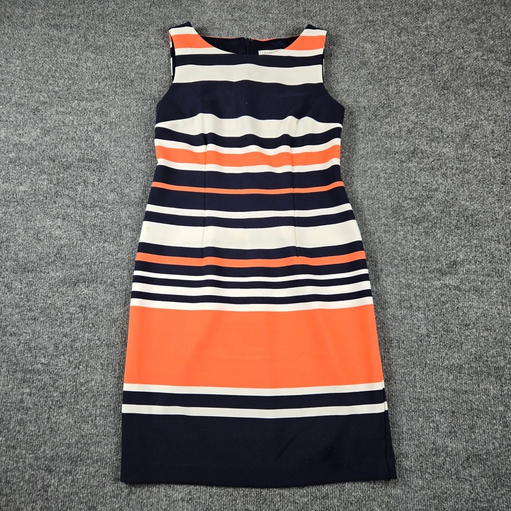 Amanda Lane Sheath Dress Womens 2P Navy Orange Striped Good Sleeveless Petite - Picture 6 of 9